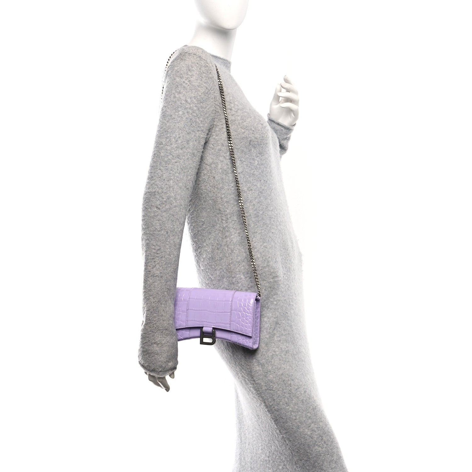 Balenciaga Shiny Calfskin Crocodile Embossed Hourglass Chain Bag Lilac 2 of 10