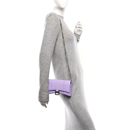 Balenciaga Shiny Calfskin Crocodile Embossed Hourglass Chain Bag Lilac 2 of 10