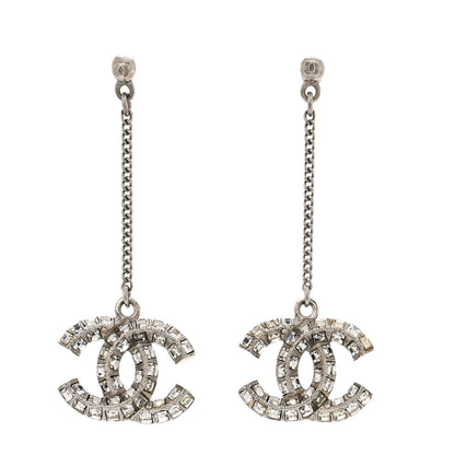Chanel Baguette Crystal CC Drop Earrings Silver 1 of 4