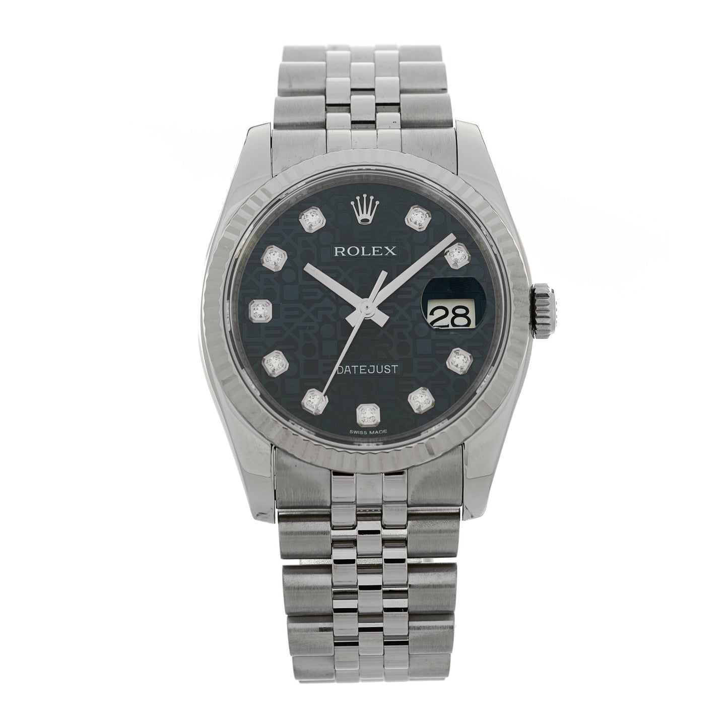 Stainless Steel 18K White Gold Diamond 36mm Oyster Perpetual Datejust Watch Blue Jubilee 116234