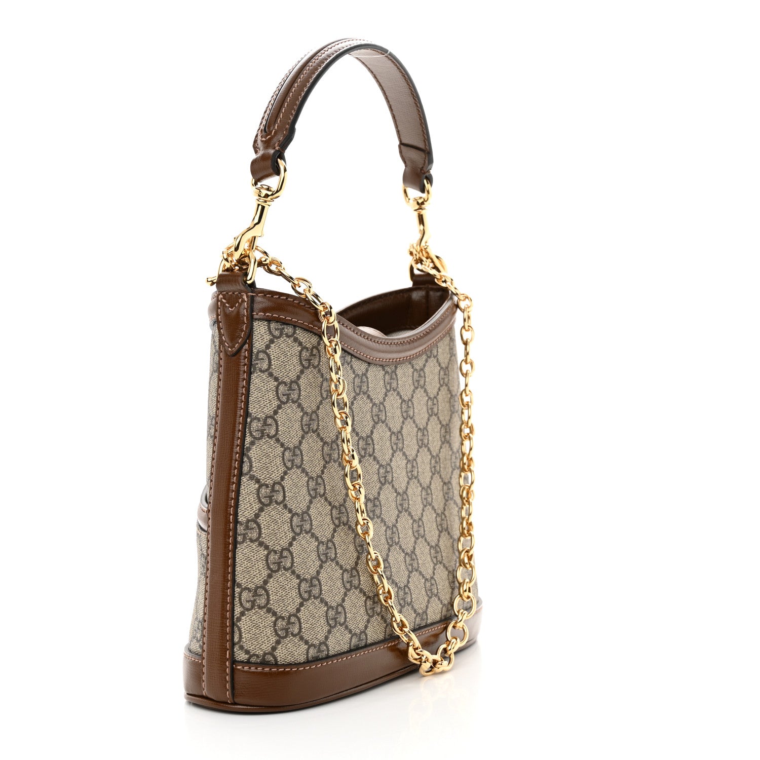 Gucci GG Supreme Monogram Azalea Calfskin Retro Interlocking G Chain Shoulder Bag Beige Ebony Brown Sugar 3 of 12