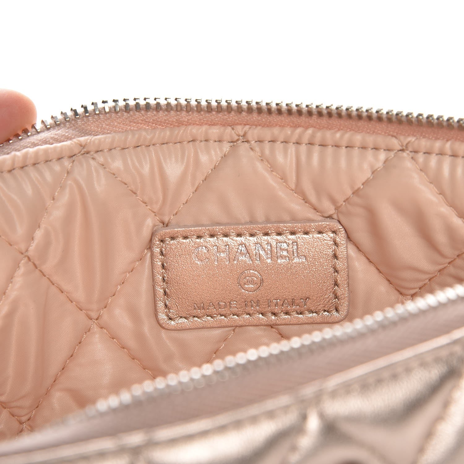 Chanel Iridescent Lambskin Quilted Cosmetic Pouch Light Gold 6 of 9