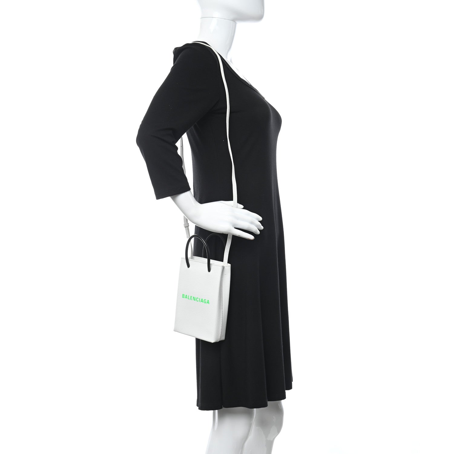 Balenciaga Squared Calfskin Logo Shopping Phone Holder Bag White Light Green 2 of 9