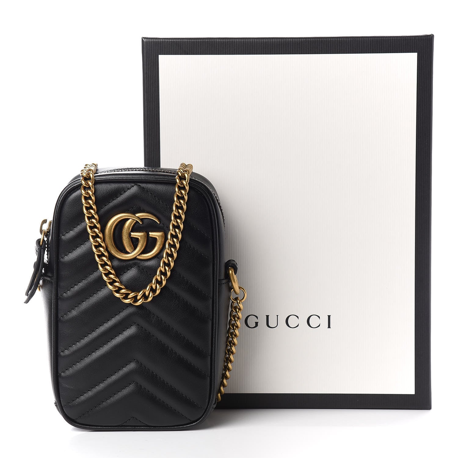 Gucci Calfskin Matelasse Mini GG Marmont Crossbody Bag Black 12 of 12
