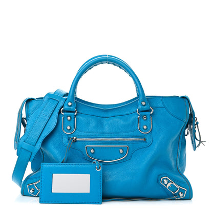 Balenciaga Chevre Silver Metallic Edge Hardware City Bleu Ceylon 1 of 10