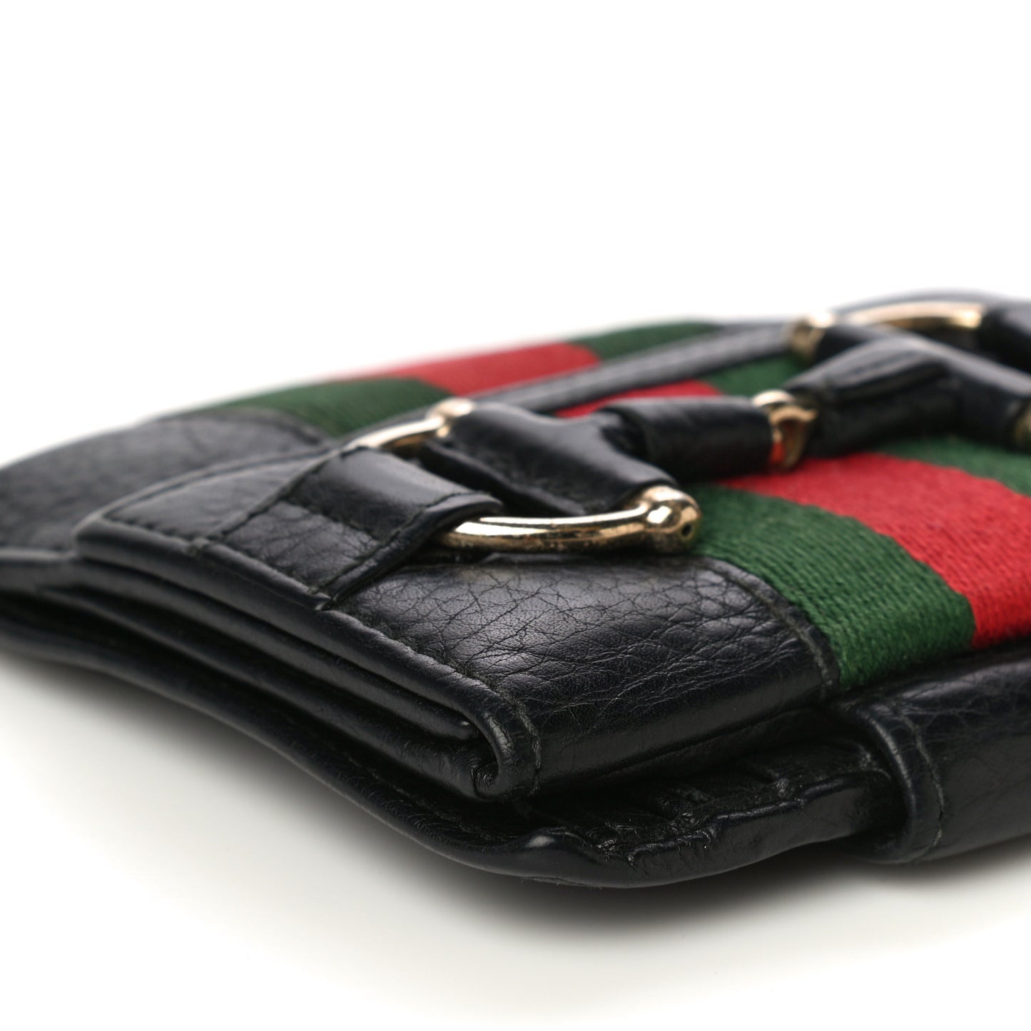 Calfskin Web Horsebit French Flap Wallet Black