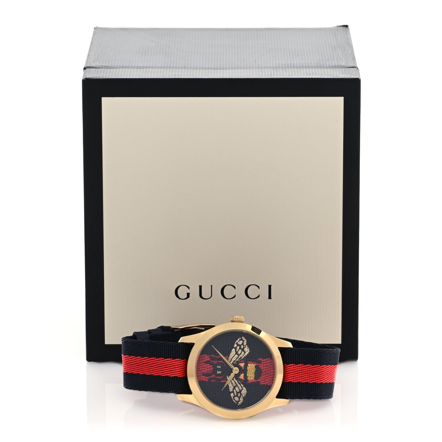 Gucci Stainless Steel Nylon 38mm Le Marche Des Merveilles Bee Quartz Watch Navy 5 of 5