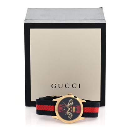 Gucci Stainless Steel Nylon 38mm Le Marche Des Merveilles Bee Quartz Watch Navy 5 of 5
