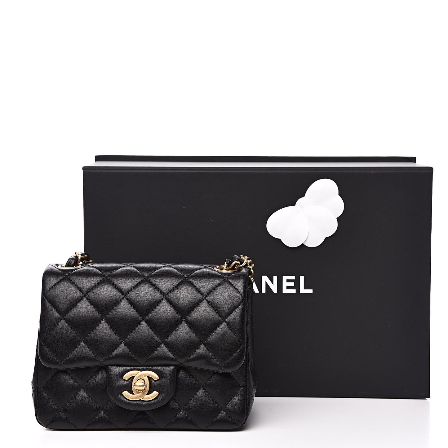 Lambskin Quilted Mini Square Flap Black
