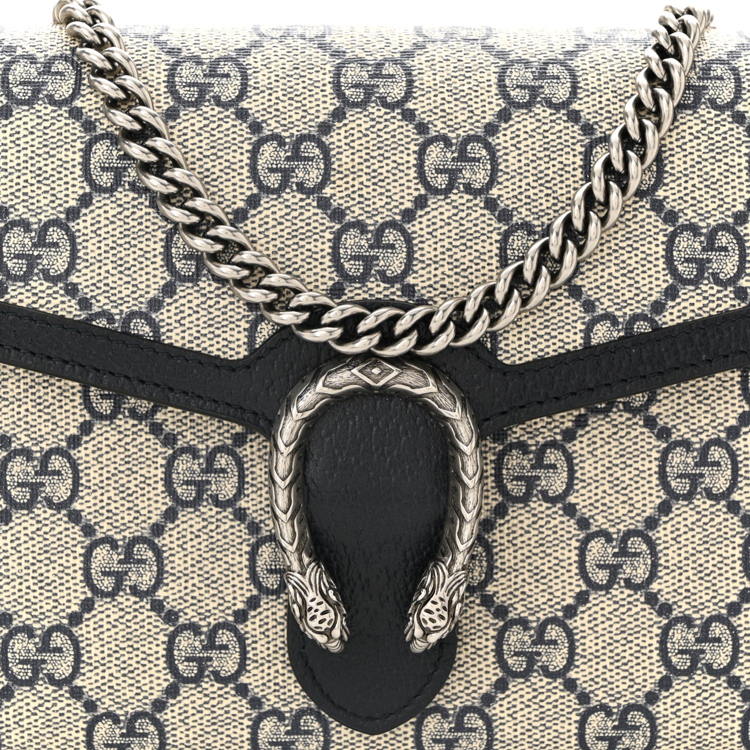 Gucci GG Supreme Monogram Textured Dollar Calfskin Mini Dionysus Chain Wallet Beige Blue 10 of 16