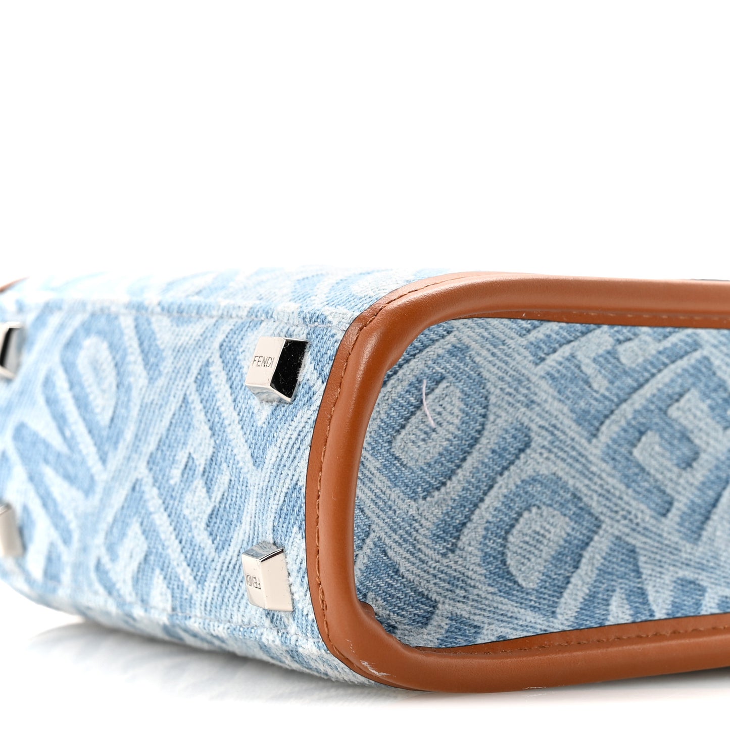 Denim Vitello King FF Embroidered Plexiglass Mini Sunshine Shopper Tote Blue Brown