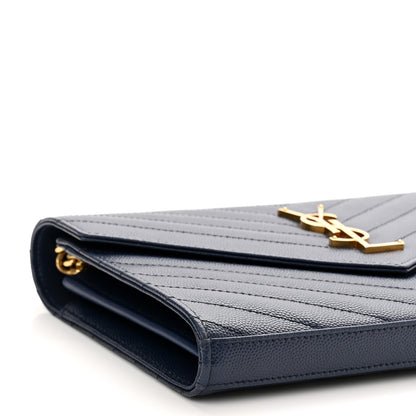 Saint Laurent Grain De Poudre Matelasse Chevron Monogram Chain Wallet 7 of 10