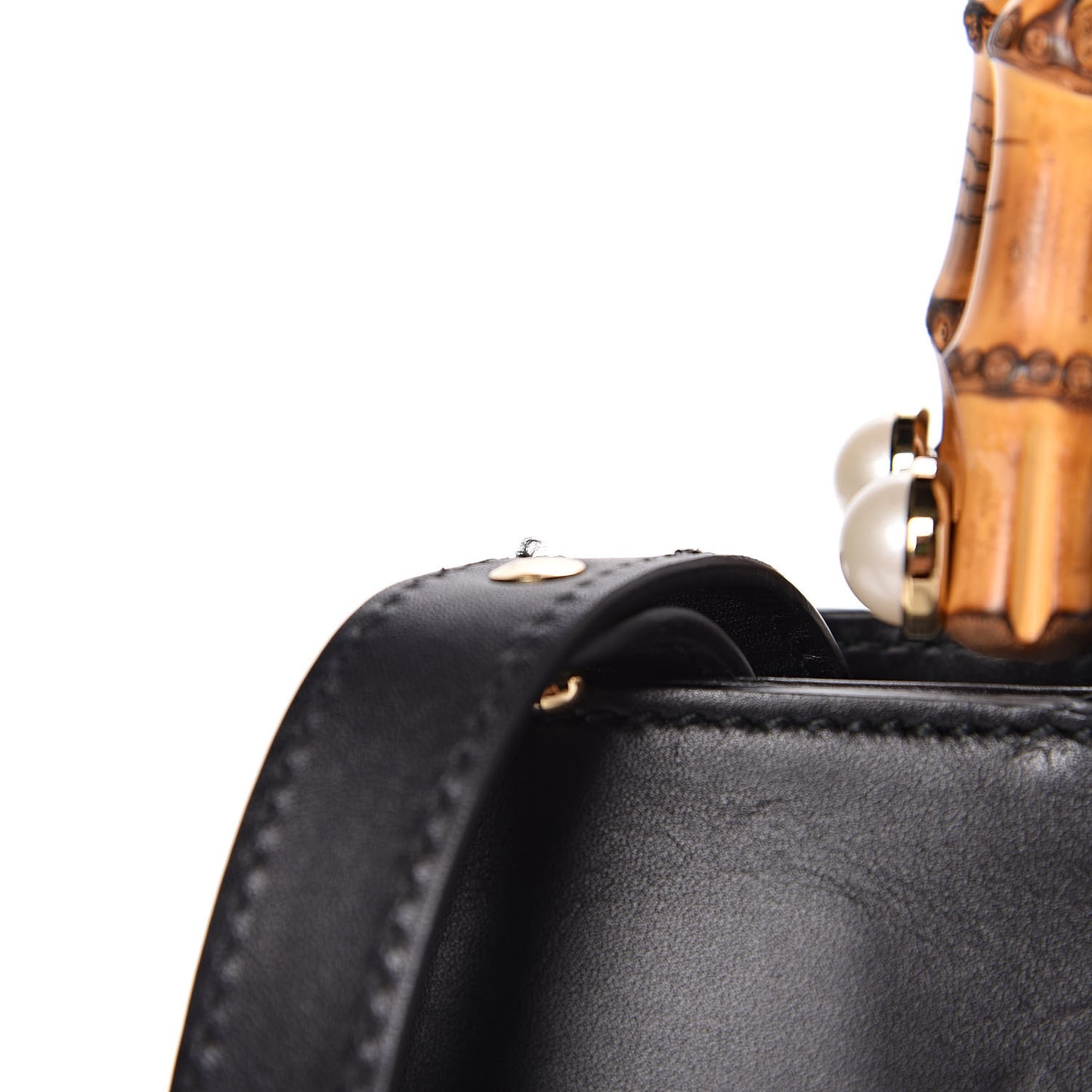 Nappa Bamboo Small Nymphaea Top Handle Bag Black