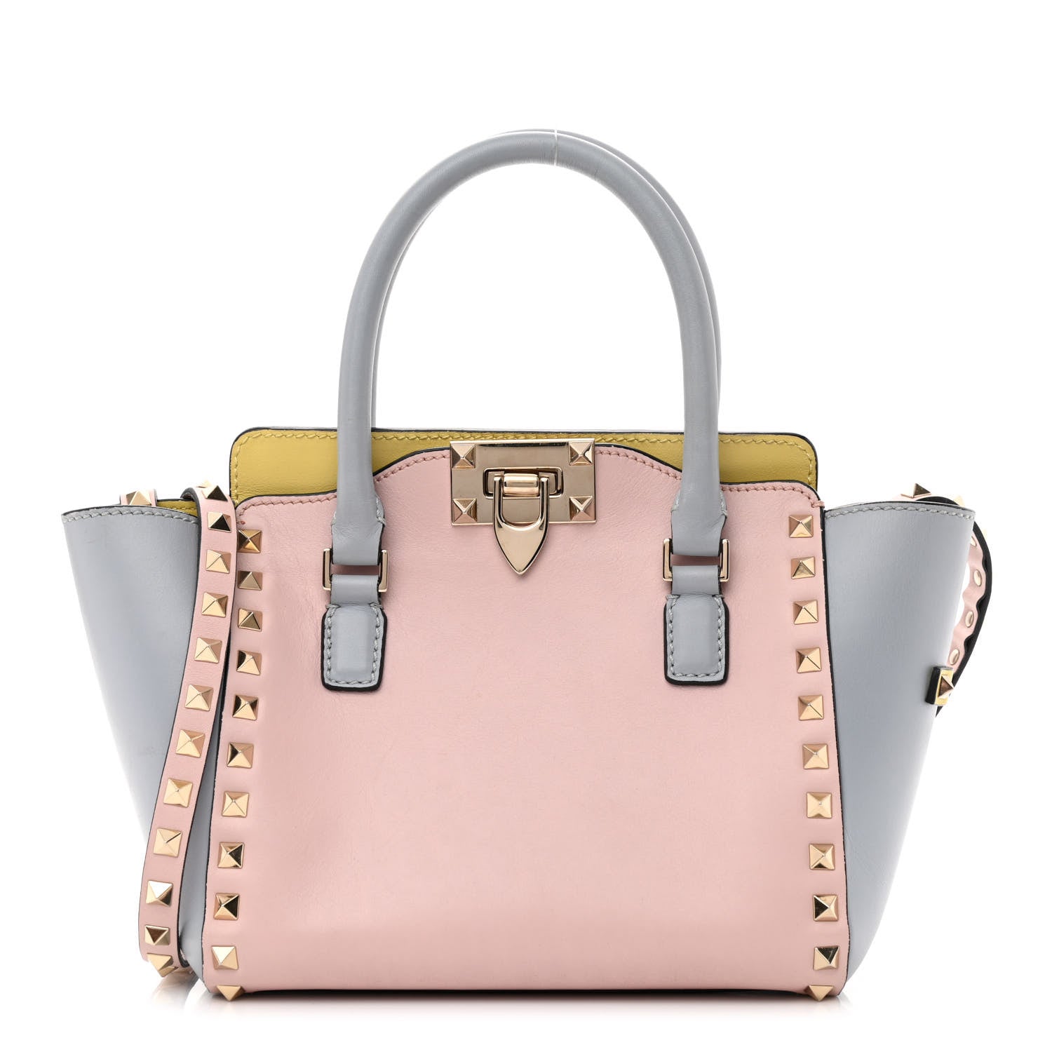 Valentino Garavani Vitello Watercolor Mini Rockstud Double Handle Tote Rose Green Yellow Sky 1 of 13