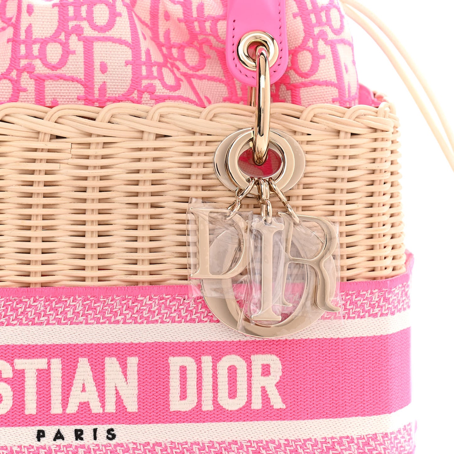 Wicker Oblique Medium Lady Dior Bag Fluorescent Pink