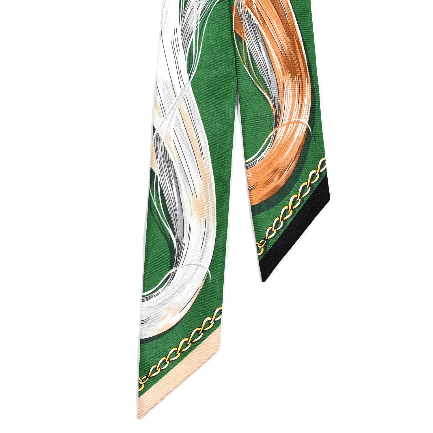 Hermes Silk Cavalcades Twilly Emeraude Beige Dore 2 of 6