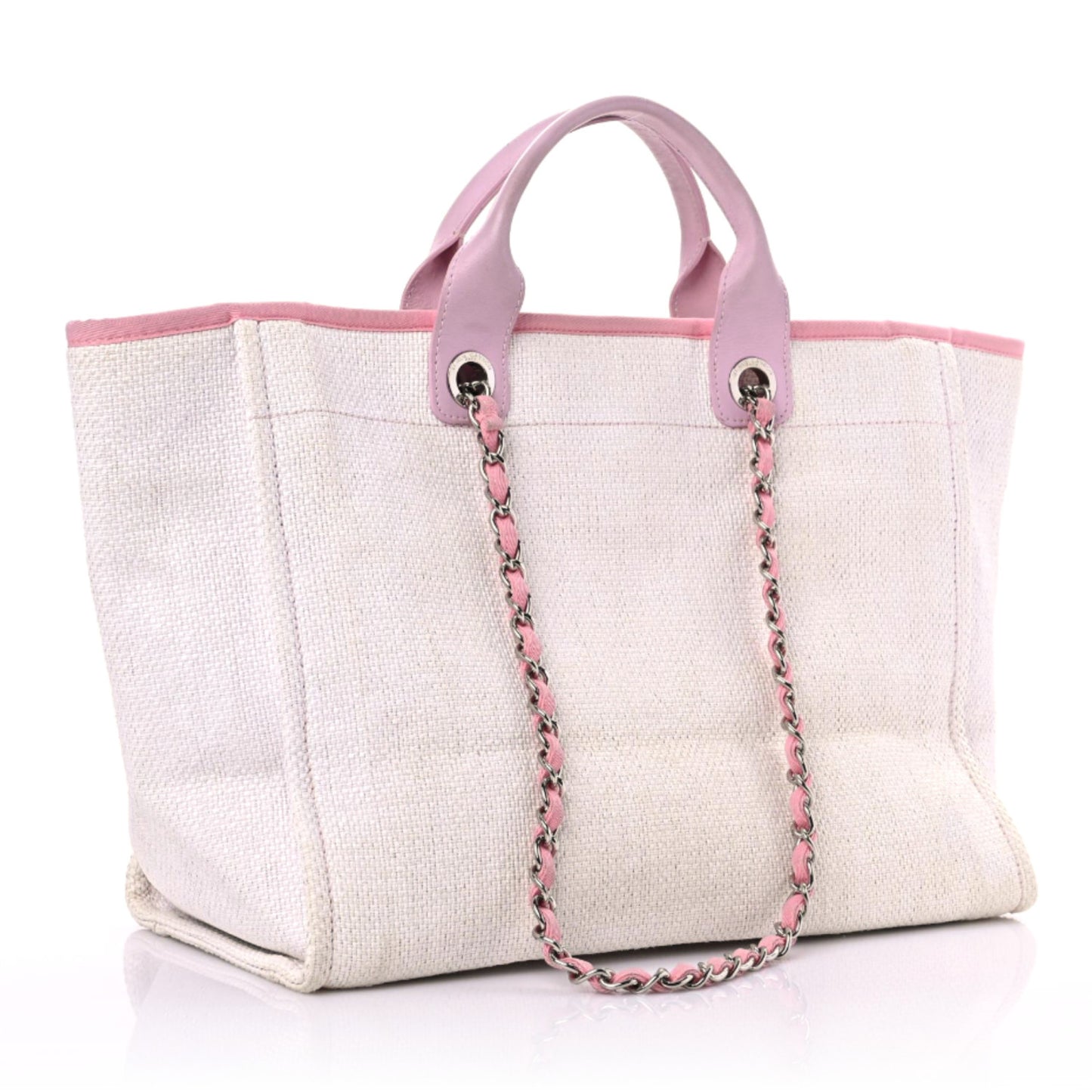 Woven Straw Raffia Medium Deauville Tote Pink