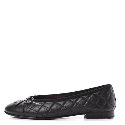 Chanel Aged Calfskin Quilted Cap Toe Ballerina Flats 37.5 Black 1 of 12