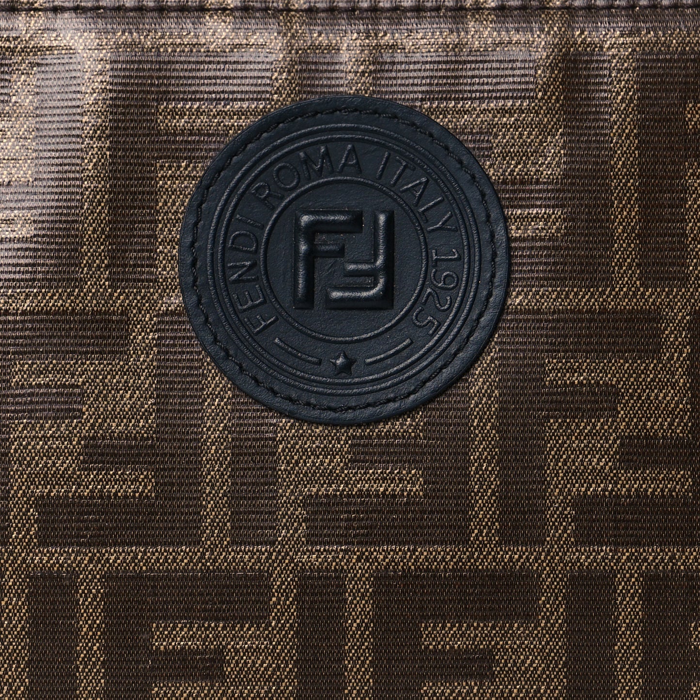Glazed Fabric Vitello Century FF 1974 Stamp Patch Medium FFreedom Flat Pouch Mogano Panna Black