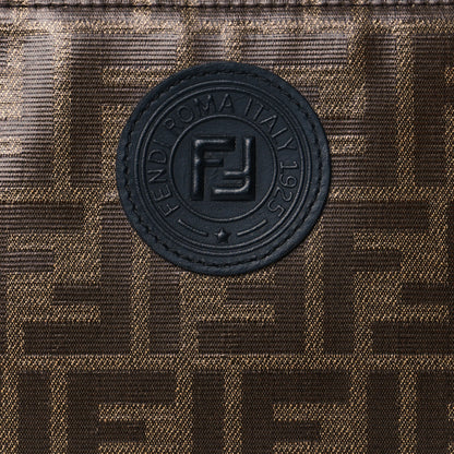 Fendi Glazed Fabric Vitello Century FF 1974 Stamp Patch Medium FFreedom Flat Pouch Mogano Panna Black 8 of 10