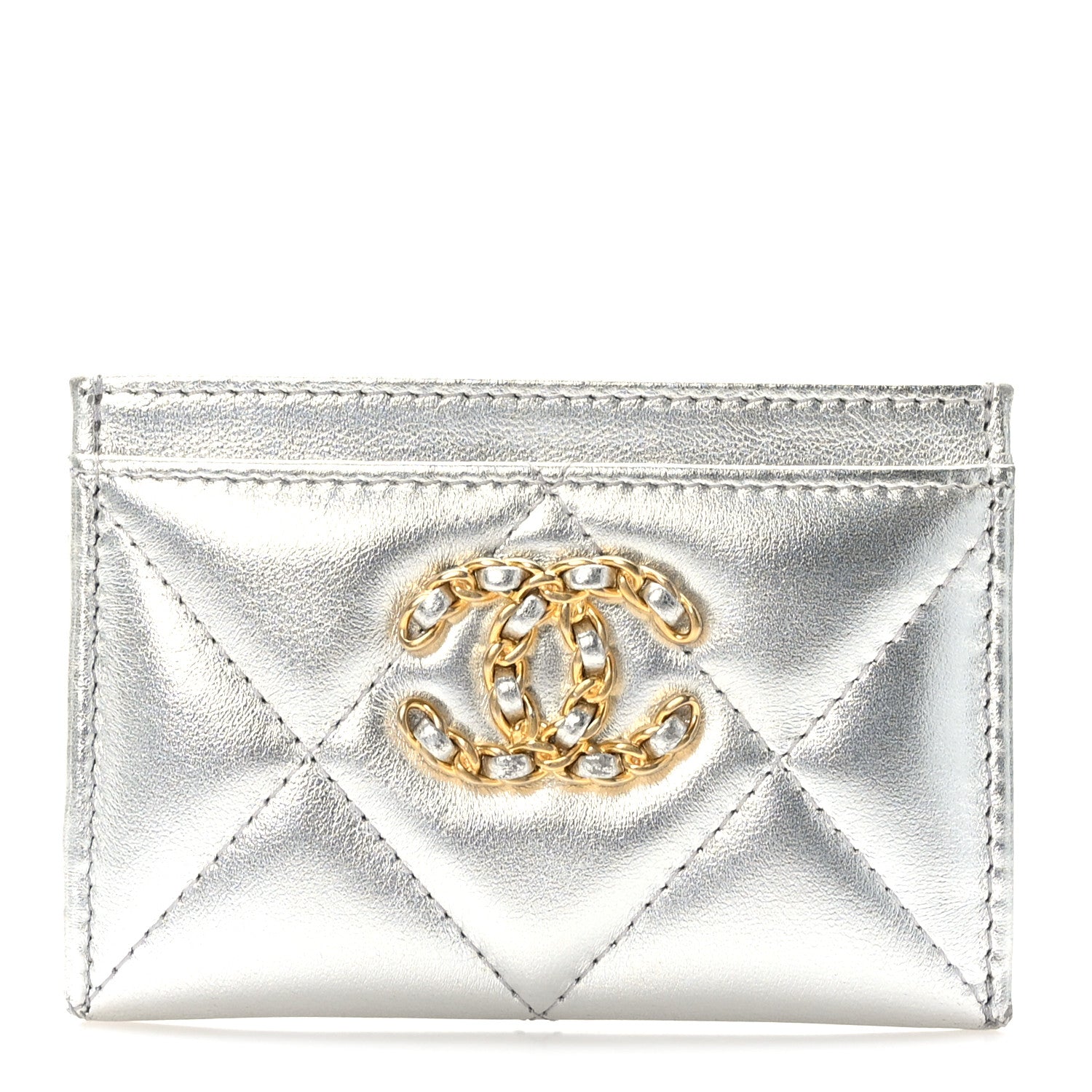 Chanel Metallic Goatskin Quilted 19 Card Holder Silver 1 of 9