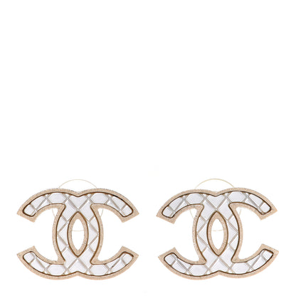 Chanel Metal Quilted CC Earrings Gold White 1 of 4