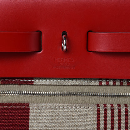 Hermes Vache Hunter Toile H Vibration Herbag Zip 31 PM Bordeaux Ficelle Rouge Piment 10 of 12