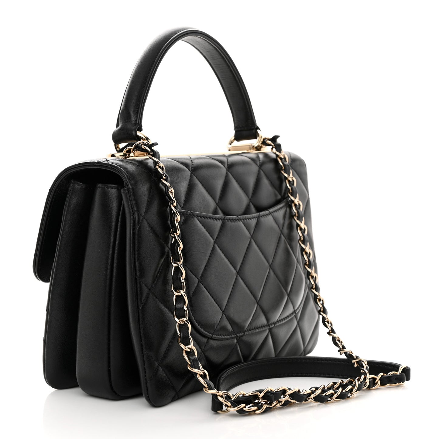 Lambskin Quilted Small Trendy CC Dual Handle Flap Bag Black
