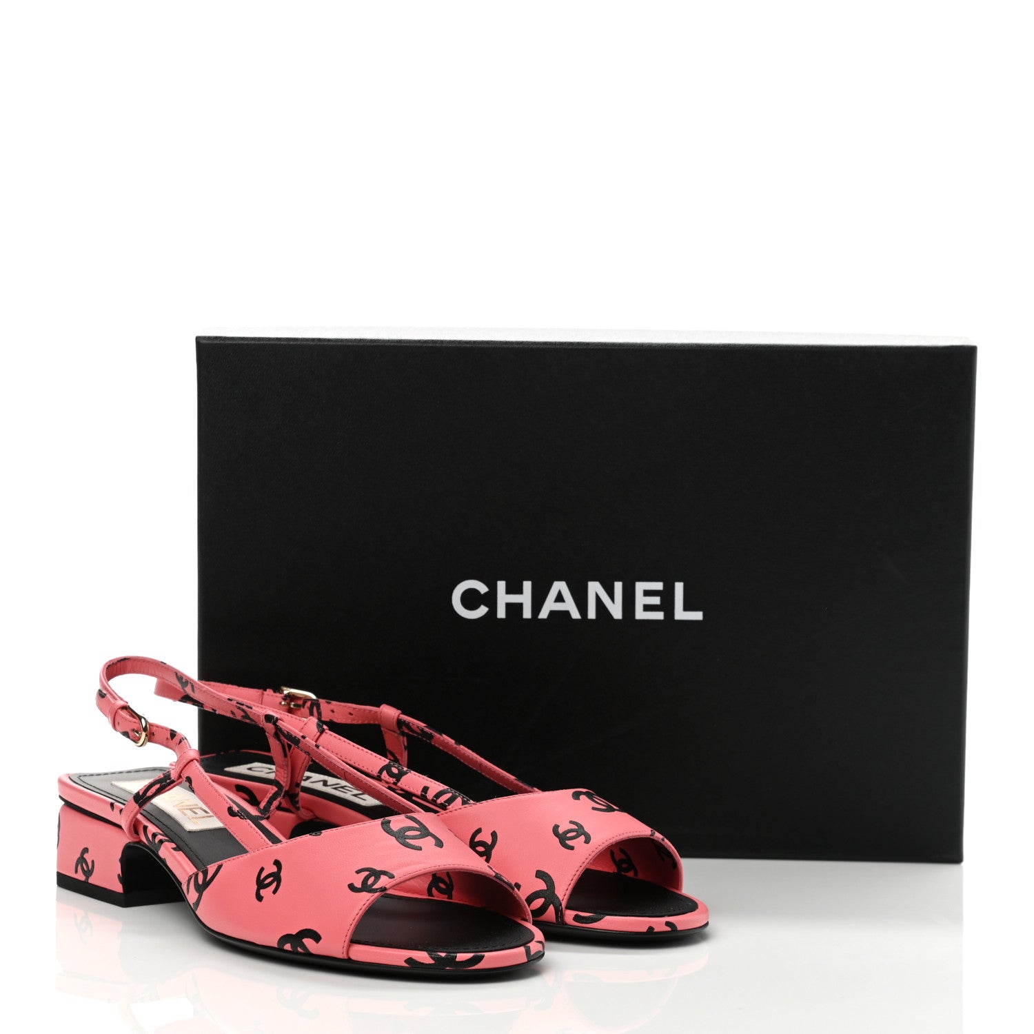 Chanel Printed Lambskin CC Slingback Sandals 39 Pink Black 9 of 9