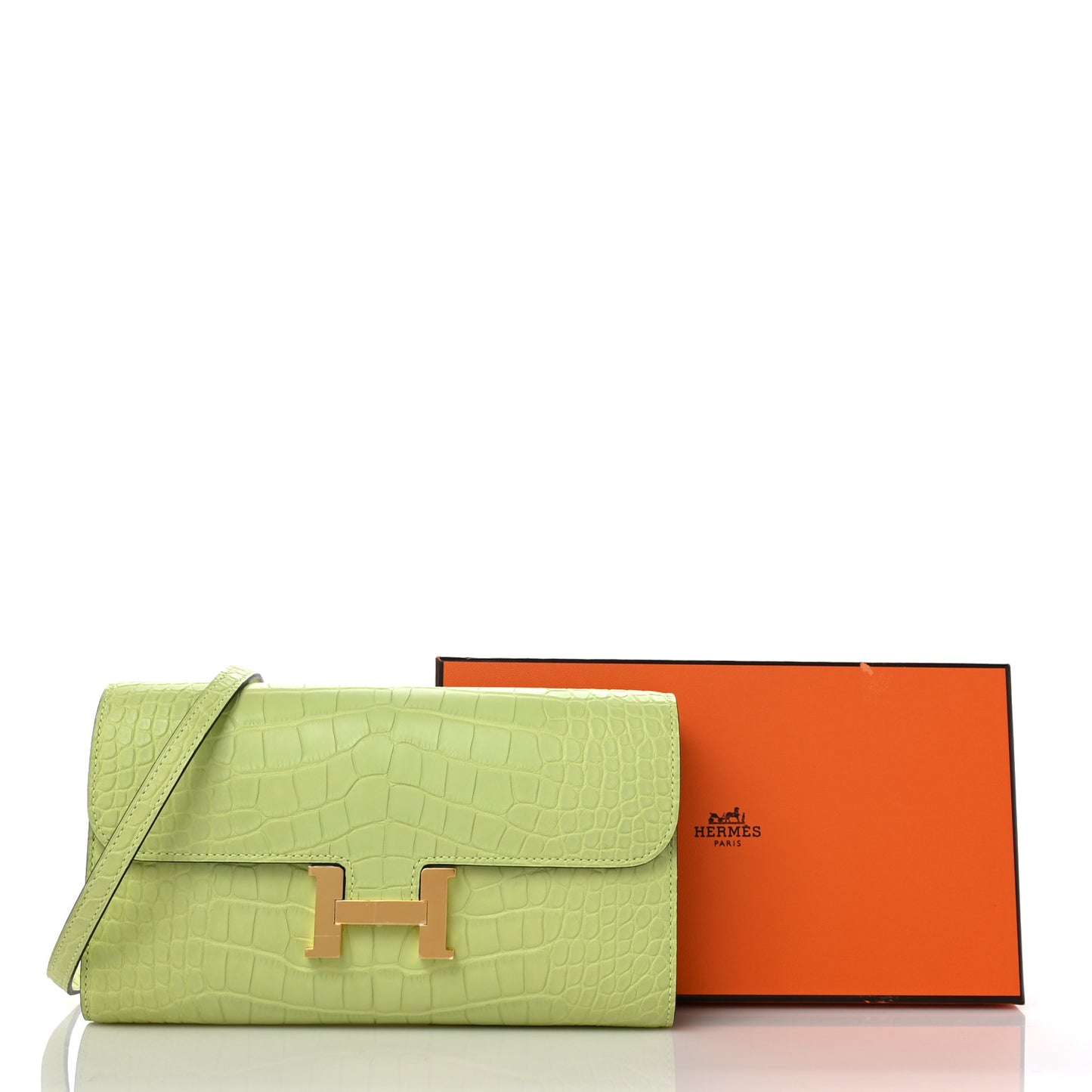 Matte Alligator Constance Long Wallet To Go Jaune Bourgeon