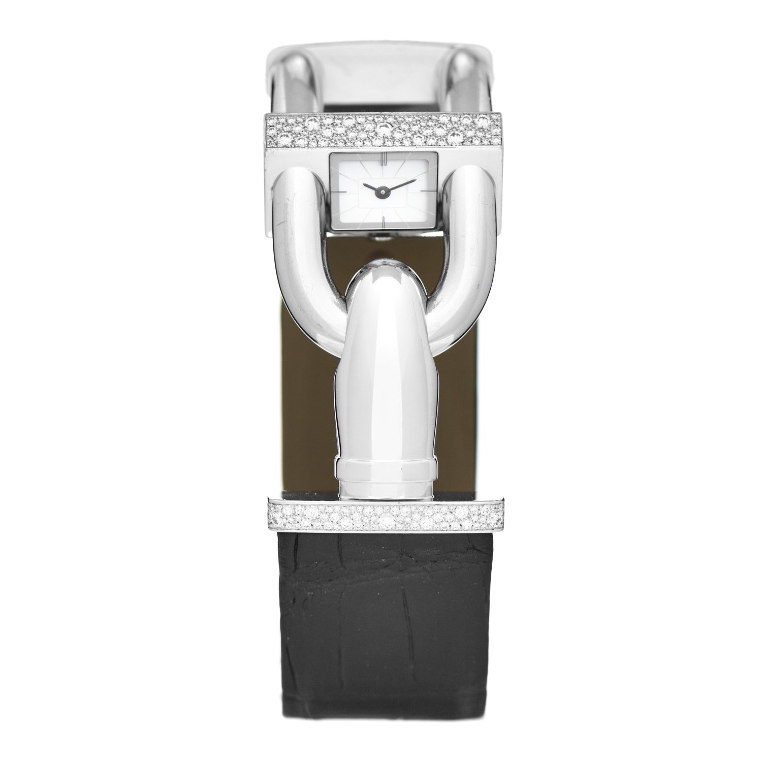 Van Cleef & Arpels 18K White Gold Alligator Diamond Mother of Pearl 26mm Cadenas Quartz Watch 1 of 5