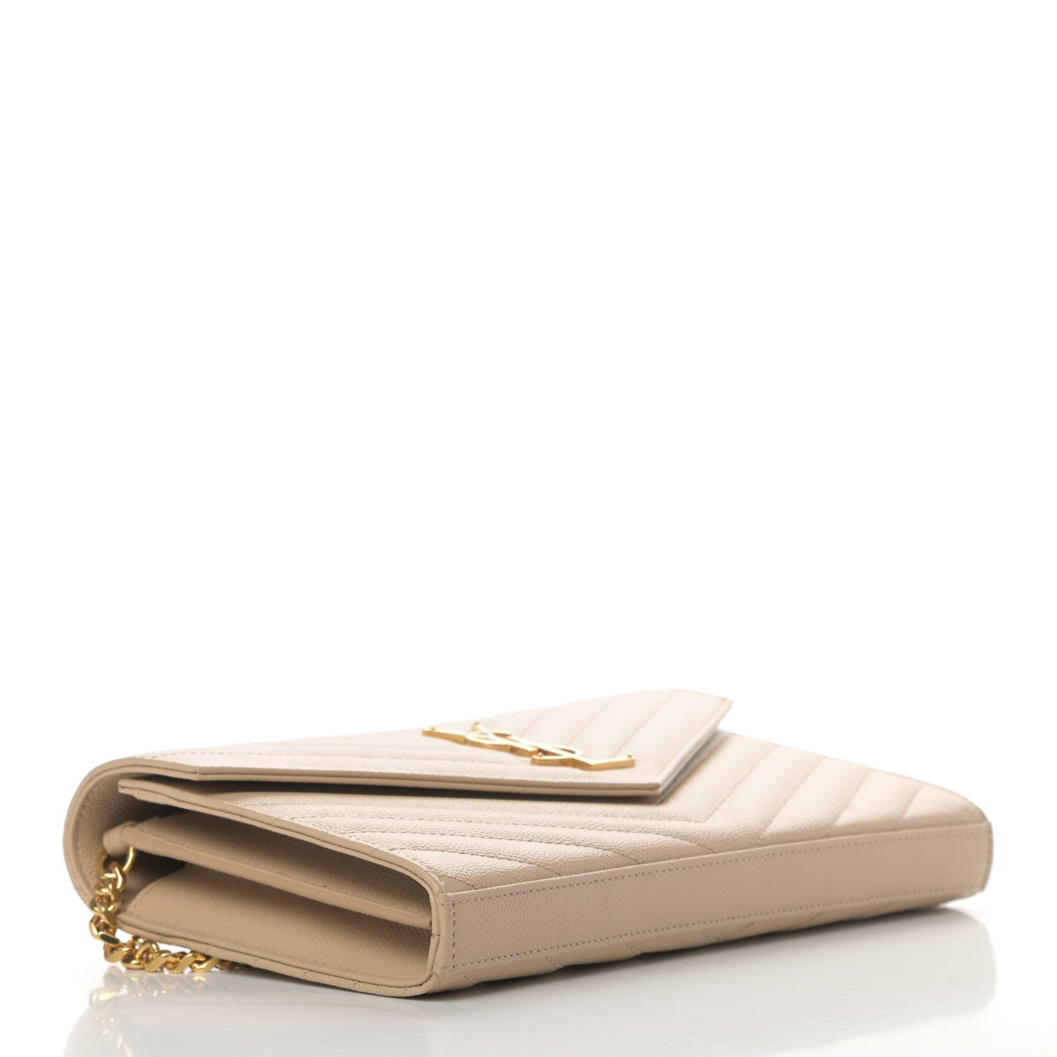 Saint Laurent Grain De Poudre Matelasse Chevron Monogram Chain Wallet Nude Powder 3 of 4