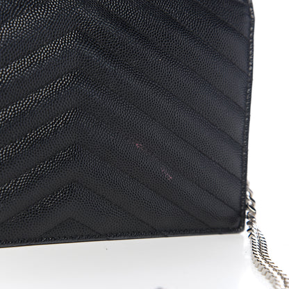 Saint Laurent Grain De Poudre Matelasse Chevron Monogram Envelope Chain Wallet Black 10 of 11