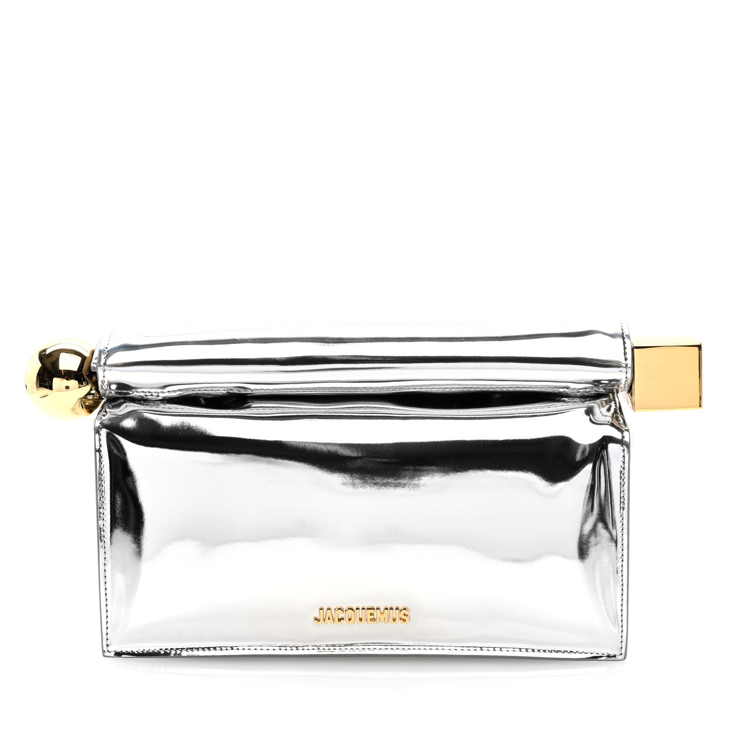 Jacquemus Metallic Patent Calfskin La Pochette Rond Carre Silver 1 of 8