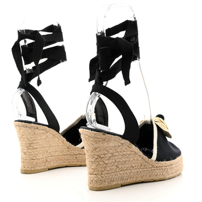 Chanel Grosgrain Camellia Espadrille Wedges 37 Black 4 of 8