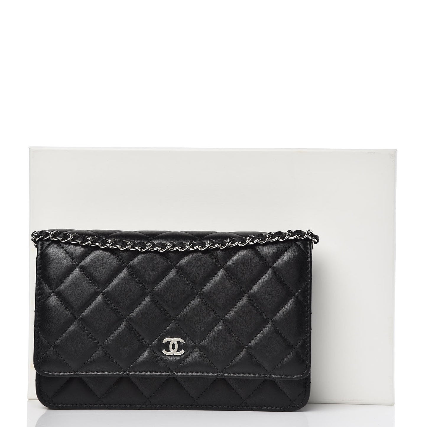 Lambskin Quilted Wallet On Chain WOC Black