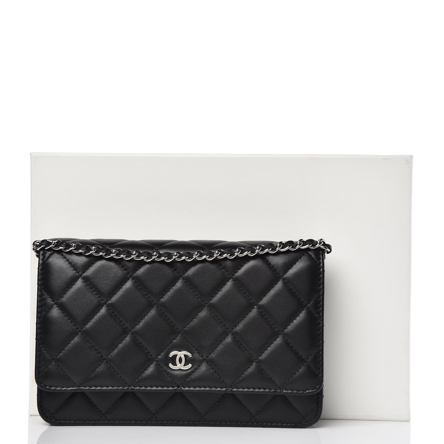 Chanel Lambskin Quilted Wallet On Chain WOC Black 14 of 14