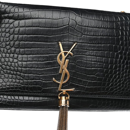Saint Laurent Calfskin Crocodile Embossed Medium Classic Monogram Kate Tassel Satchel Black 12 of 13