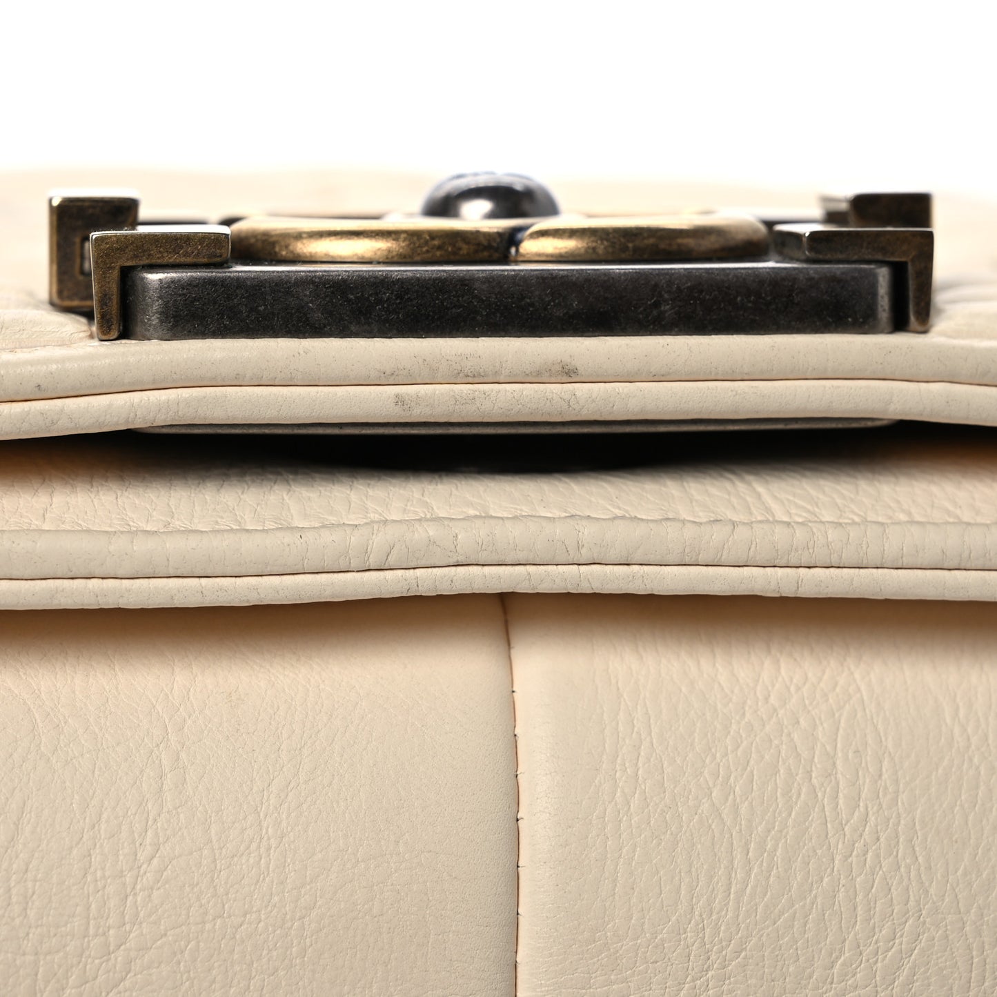 Calfskin Double Stitch Medium Boy Flap White