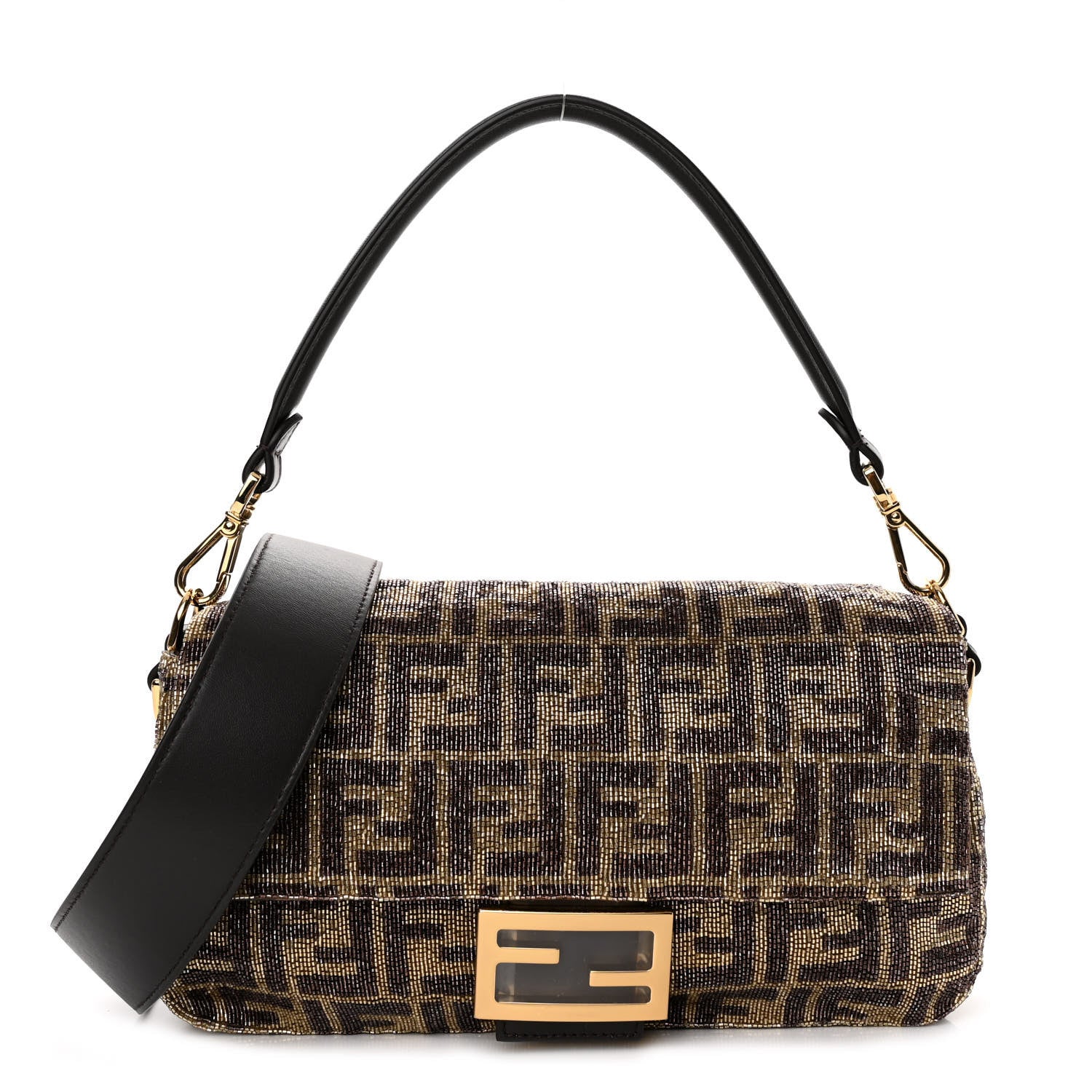 Fendi Vitello King Beaded Zucca Baguette Moro Black 1 of 3