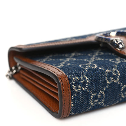 Gucci New Denim GG Monogram Dollar Calfskin Enamel Mini Dionysus Chain Wallet Blue Tea Cuir Epilog Electric Blue 9 of 11