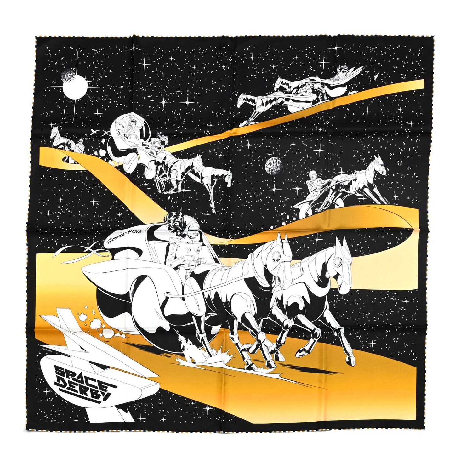 Silk Space Derby Scarf 90 Black White Gold