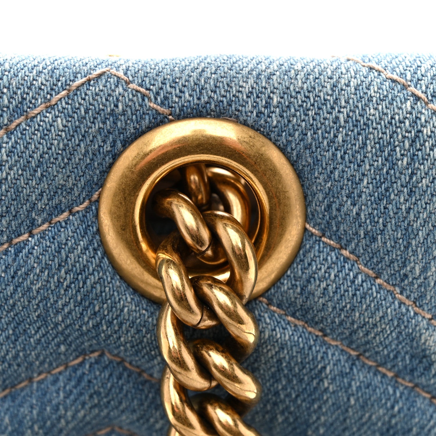 GUCCI ミケーレ期 LOVED刺繍 ウォッシュドデニム 32 グッチ Gucci Denim Matelasse Floral Embroidered Mini GG Marmont Shoulder