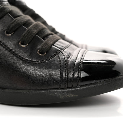 Chanel Lambskin Patent Cap Toe CC Sneakers 36 Black 10 of 18