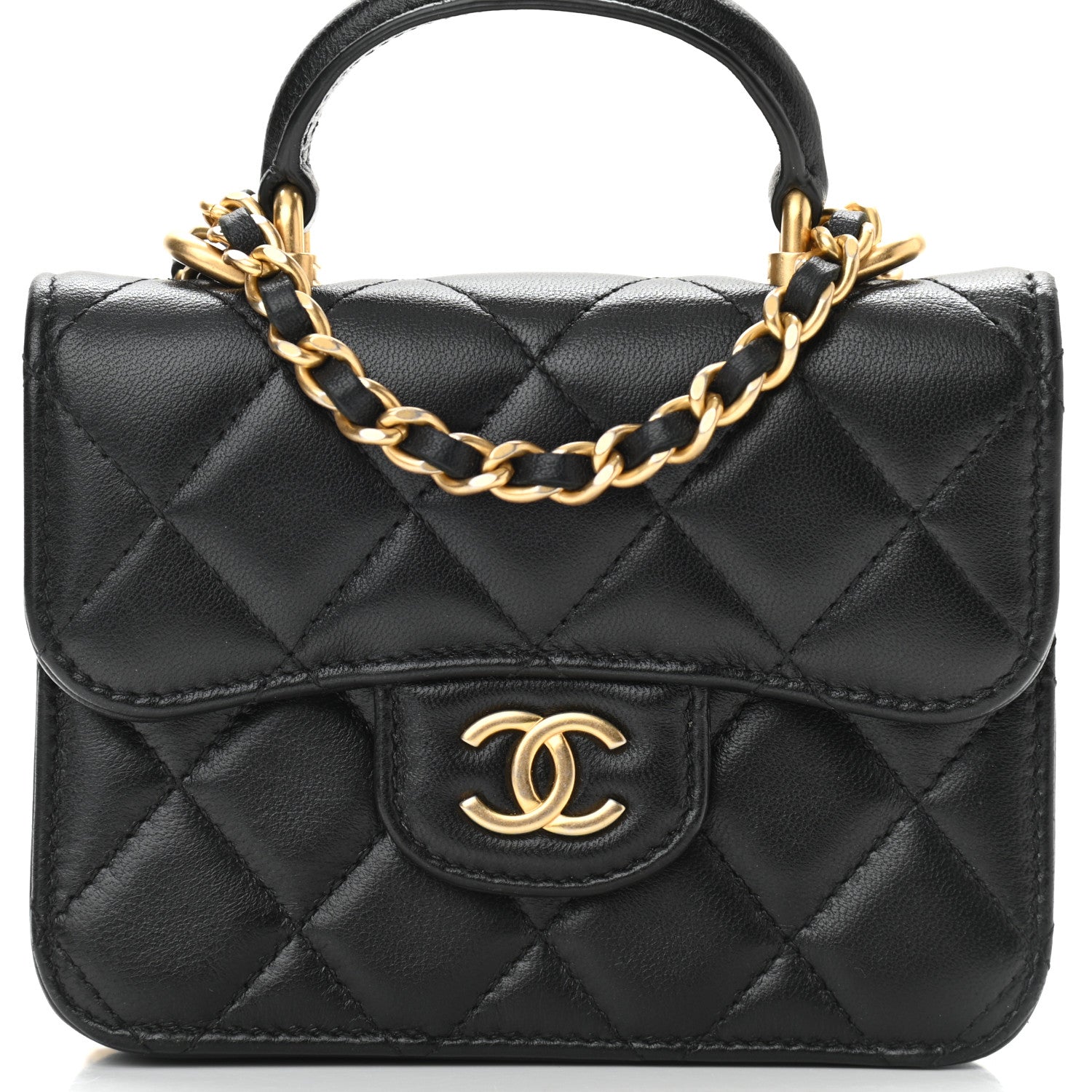 Chanel Lambskin Quilted Top Handle Flap Coin Purse With Chain Black 9 of 12
