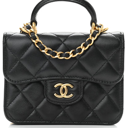 Chanel Lambskin Quilted Top Handle Flap Coin Purse With Chain Black 9 of 12
