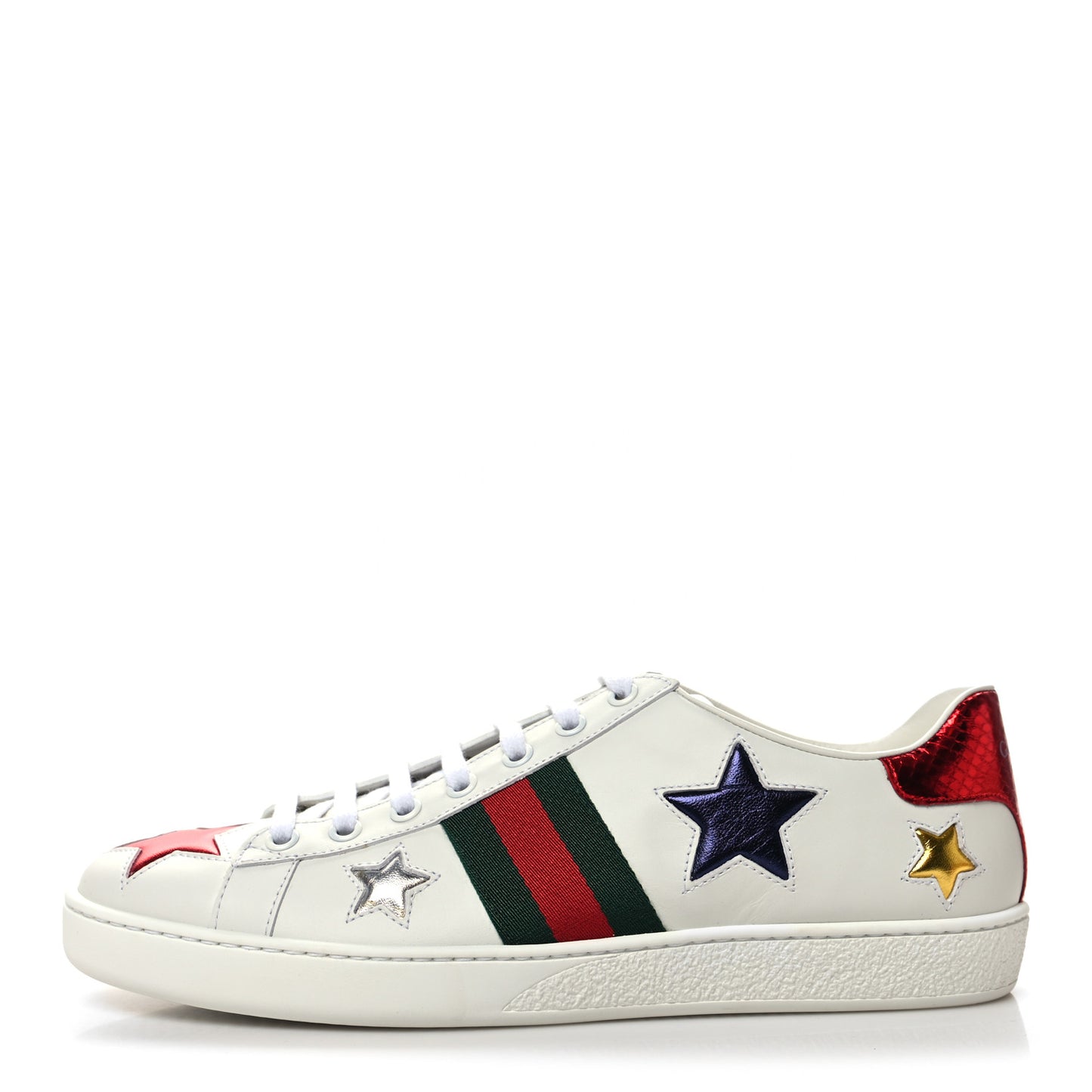 Calfskin Ayers Web Star Embroidered Womens Ace Sneakers 40 White Multi