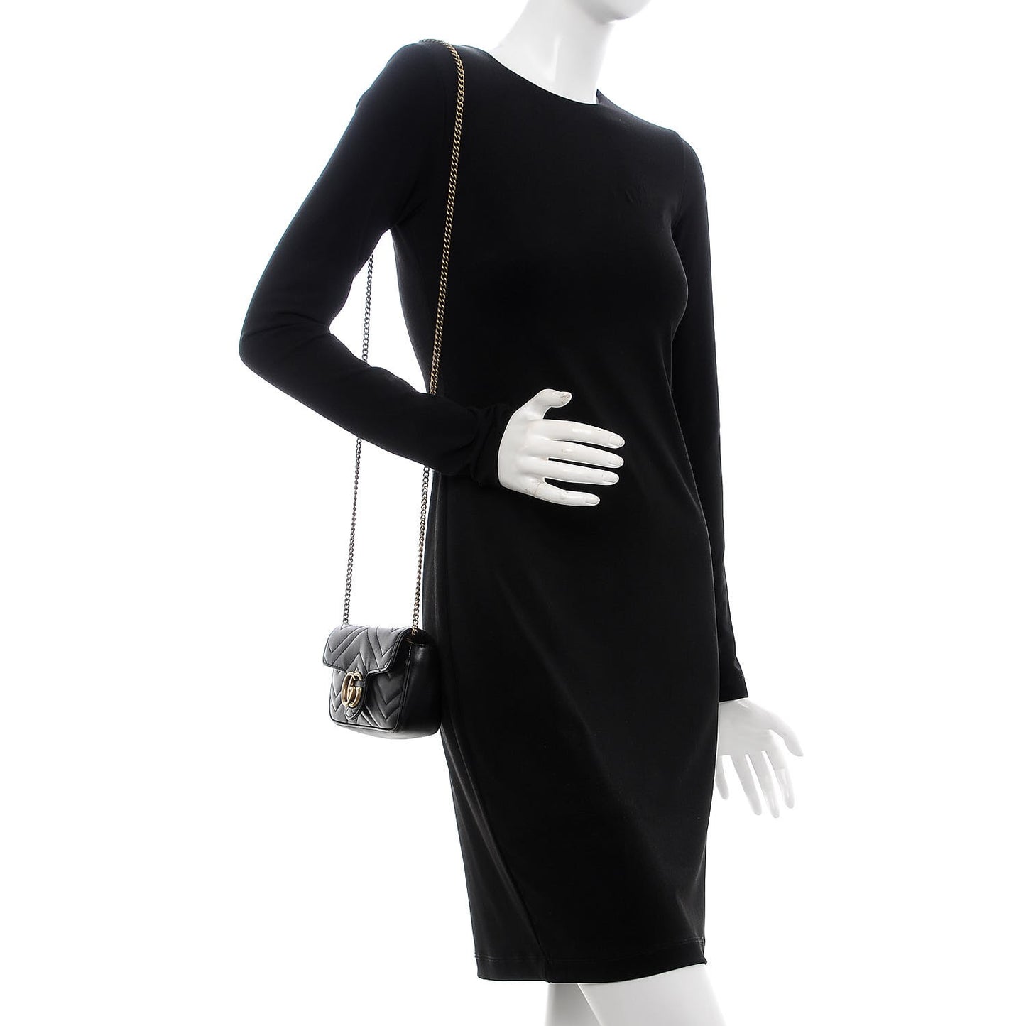 Calfskin Matelasse Super Mini GG Marmont Shoulder Bag Black