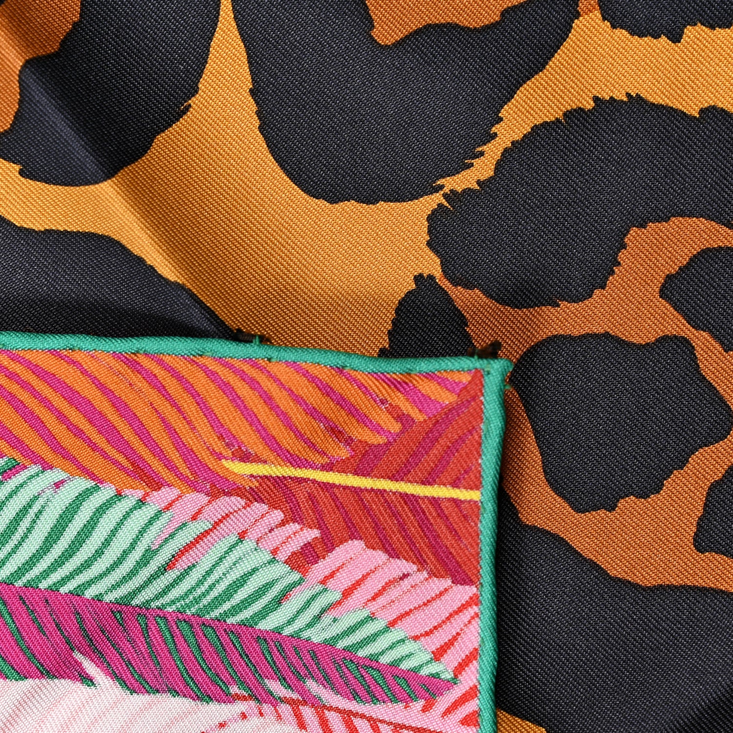 Hermes Silk Jaguar Quetzal Scarf 90 Rose Vert Camel 5 of 5