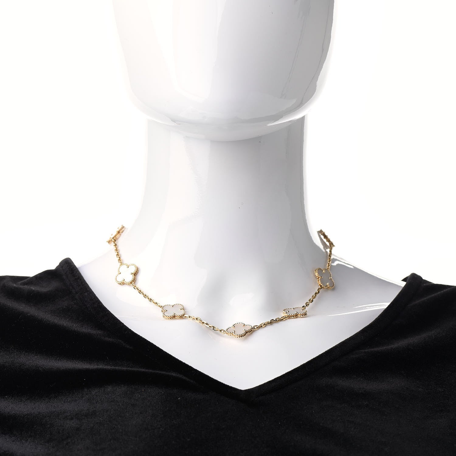Van Cleef & Arpels 18K Yellow Gold Mother of Pearl 10 Motifs Vintage Alhambra Necklace 2 of 5